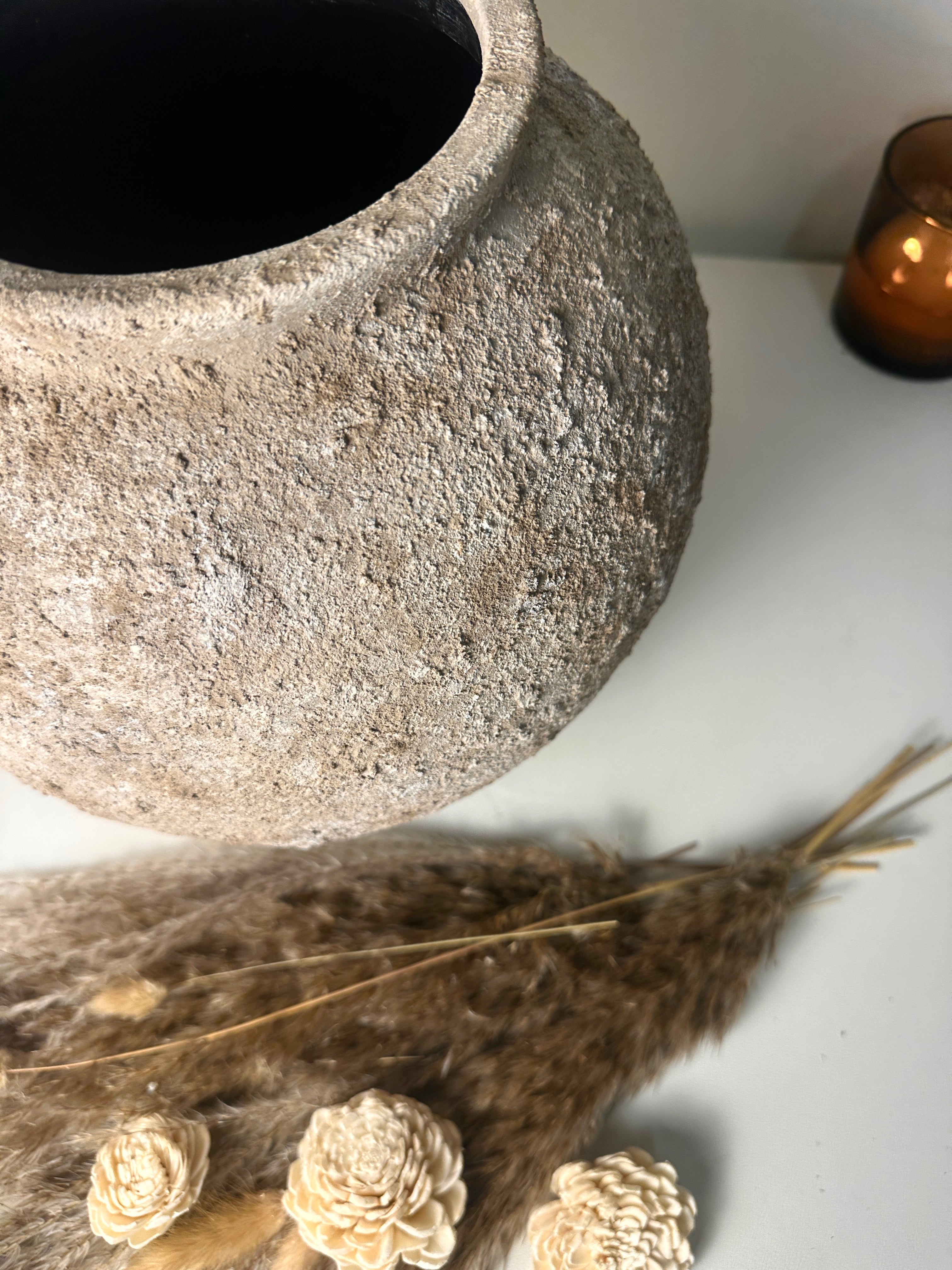 Minimalist Rustic Hand-painted Metal Textured Decorative Vase 11"5 tall - Tan Beige