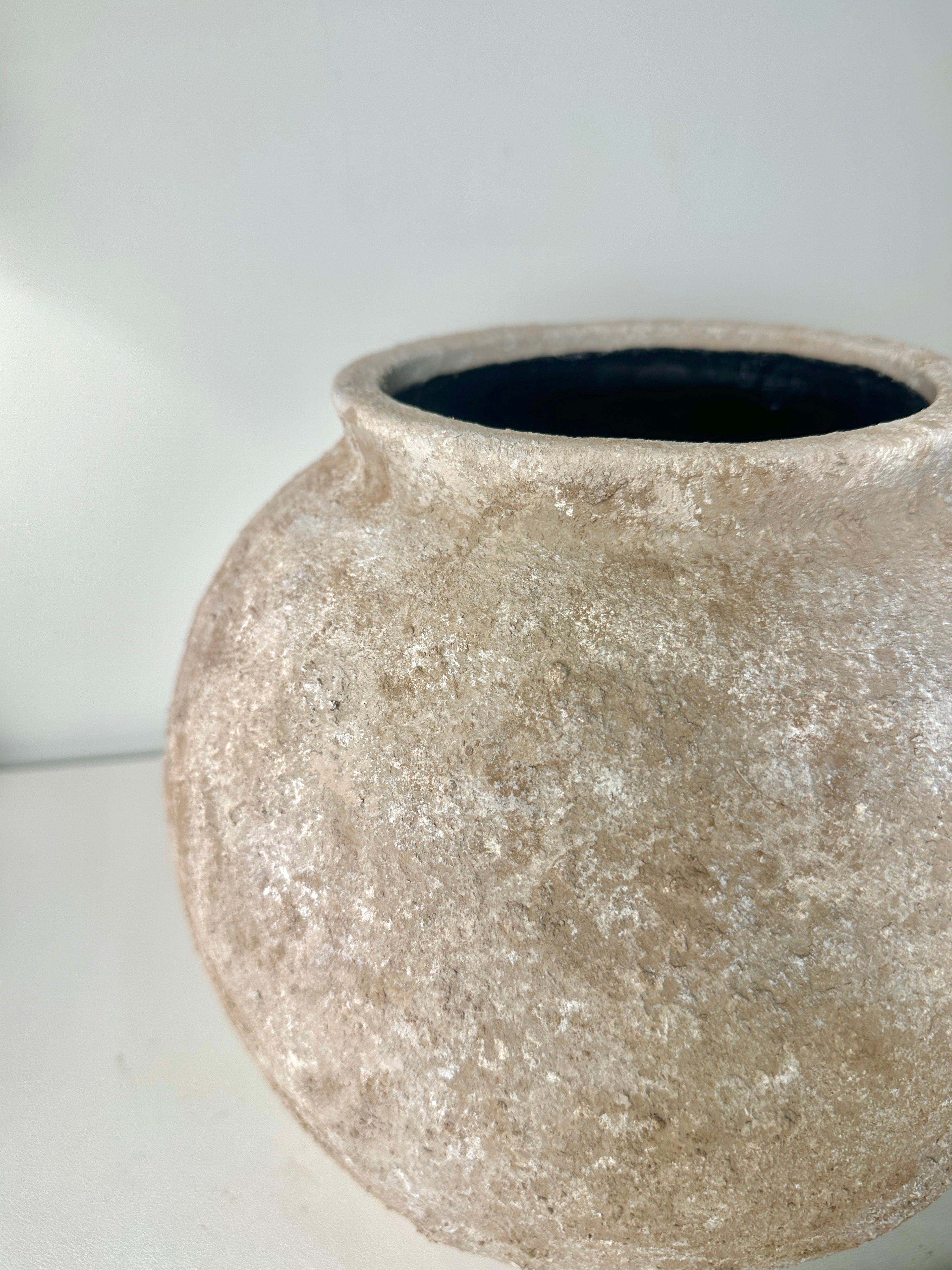 Minimalist Rustic Hand-painted Metal Textured Decorative Vase 11"5 tall - Tan Beige