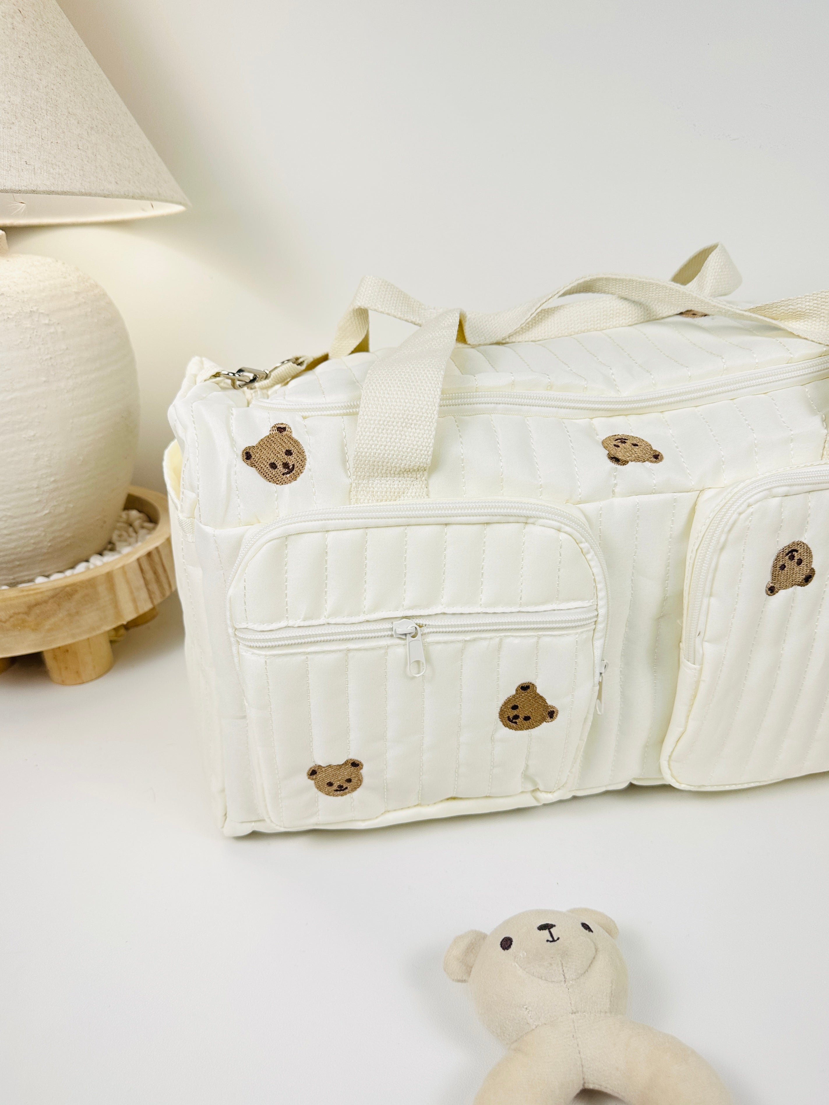 Duffel Bag for Baby Essentials - cream with bear print