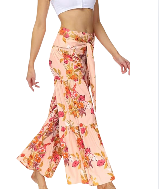 Floral Print Wide Leg Palazzo Pants, Summer Beach Lounge Trousers