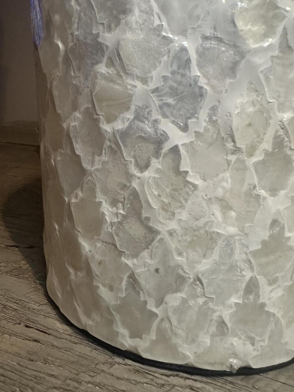 Modern Mosaic Pearl White Decorative Vase, Textured Glass Design, 12.5"