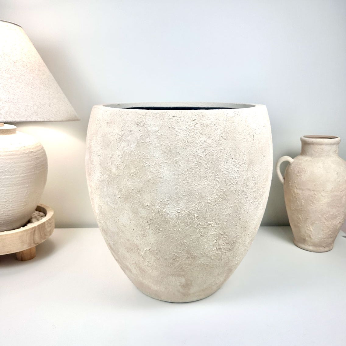 Minimalist Textured Hand-painted Ceramic Planter 16" tall - cream/off-white