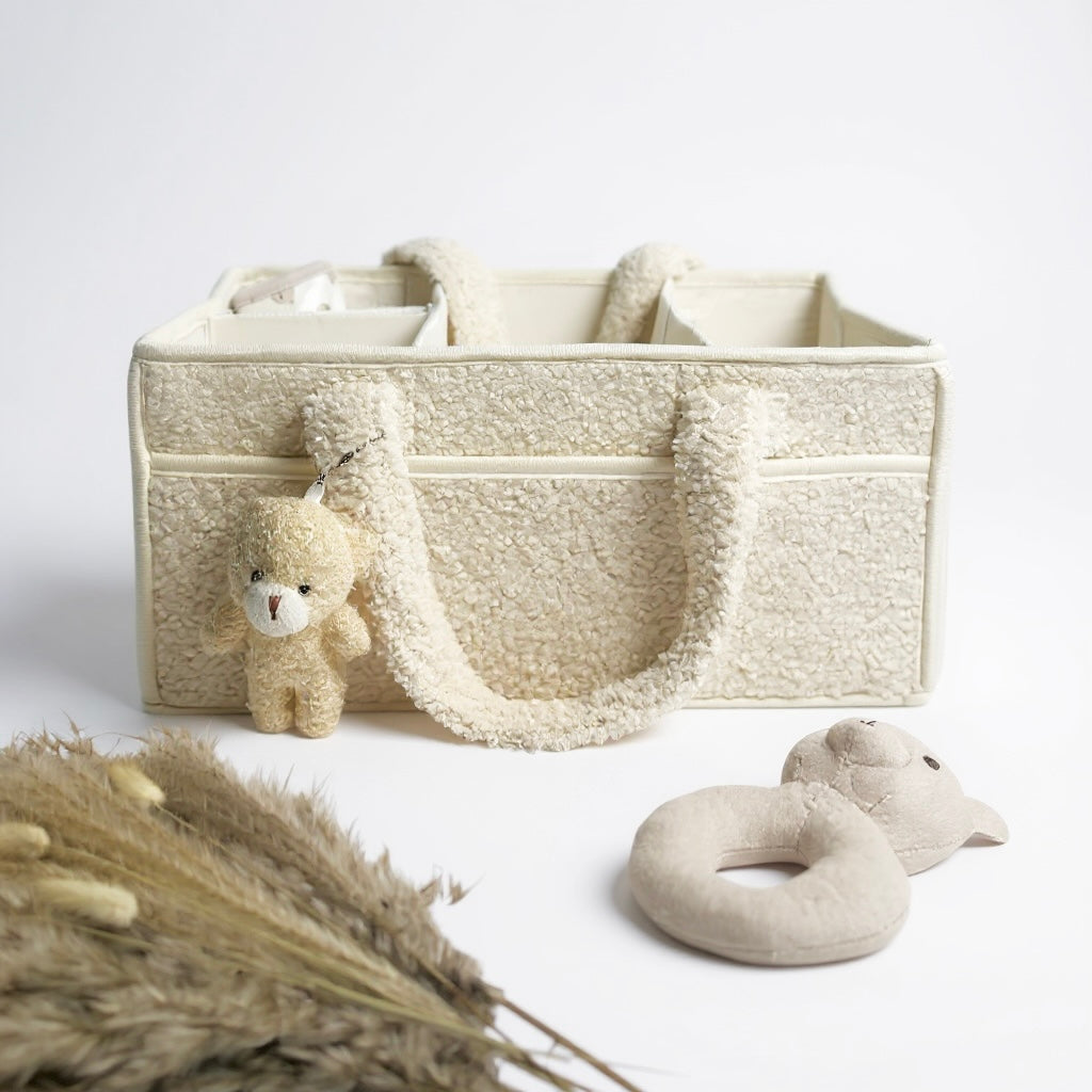 Cozy Plush Organizer with Bear Diaper Stackers & Caddies Newborn Baby Items Diaper Bags Organizer Cream