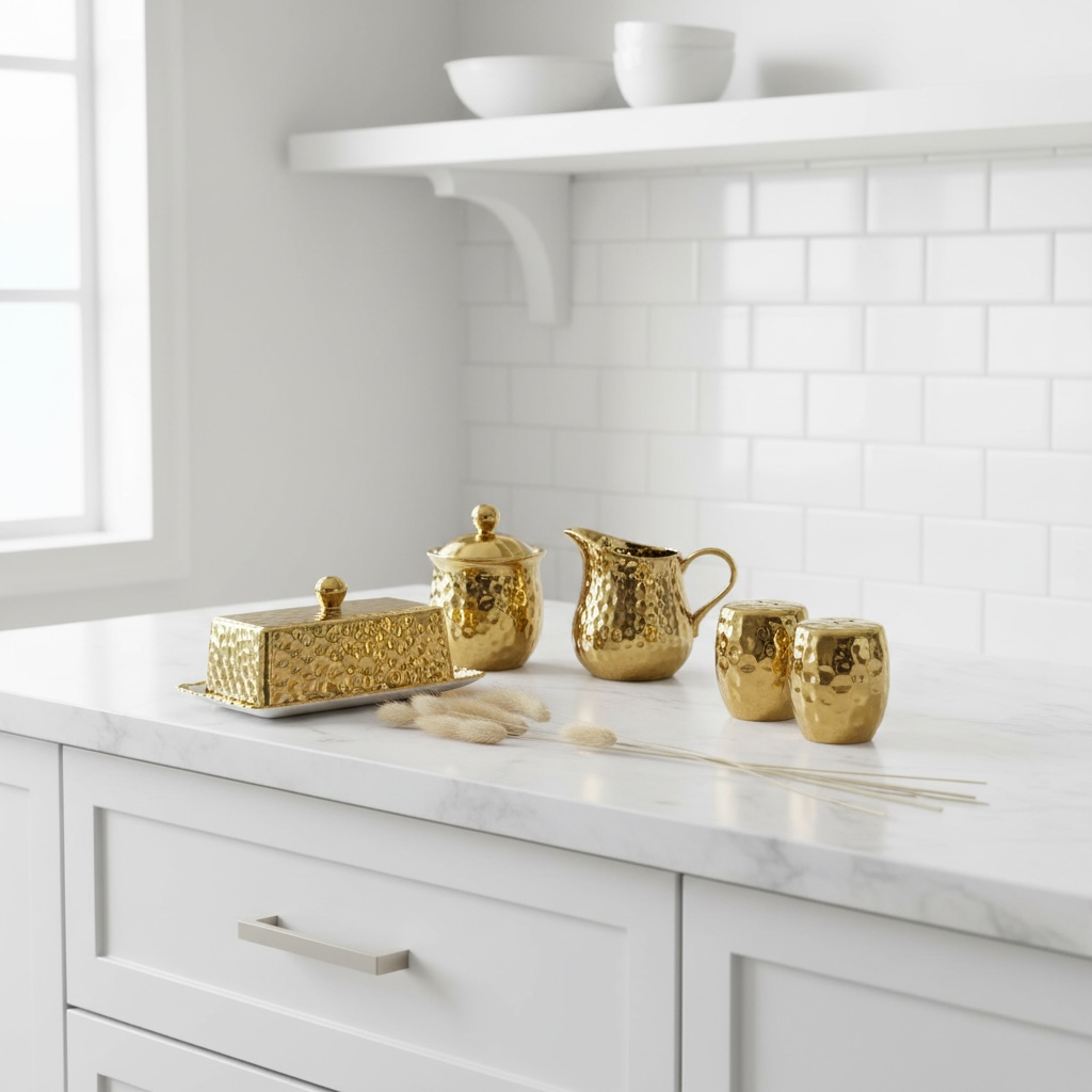 Elegant Gold Salt & Pepper, Butter Dish, Sugar Bowl & Creamer Pitcher (sold as a set or separately)