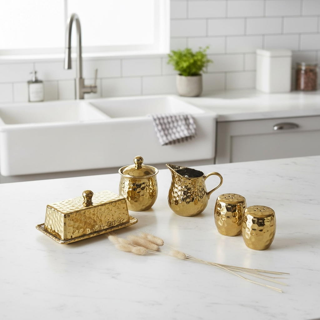 Elegant Gold Salt & Pepper, Butter Dish, Sugar Bowl & Creamer Pitcher (sold as a set or separately)