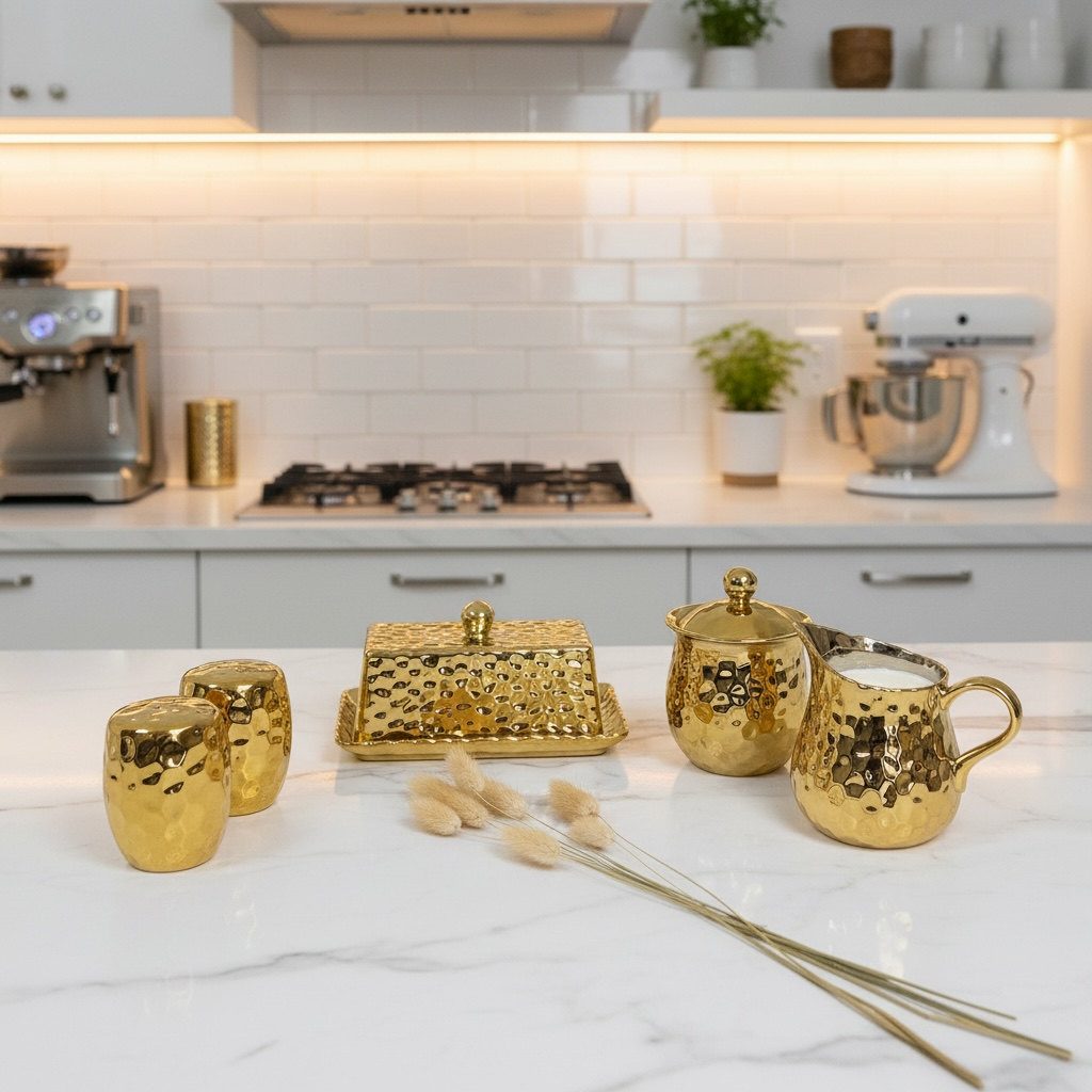Elegant Gold Salt & Pepper, Butter Dish, Sugar Bowl & Creamer Pitcher (sold as a set or separately)