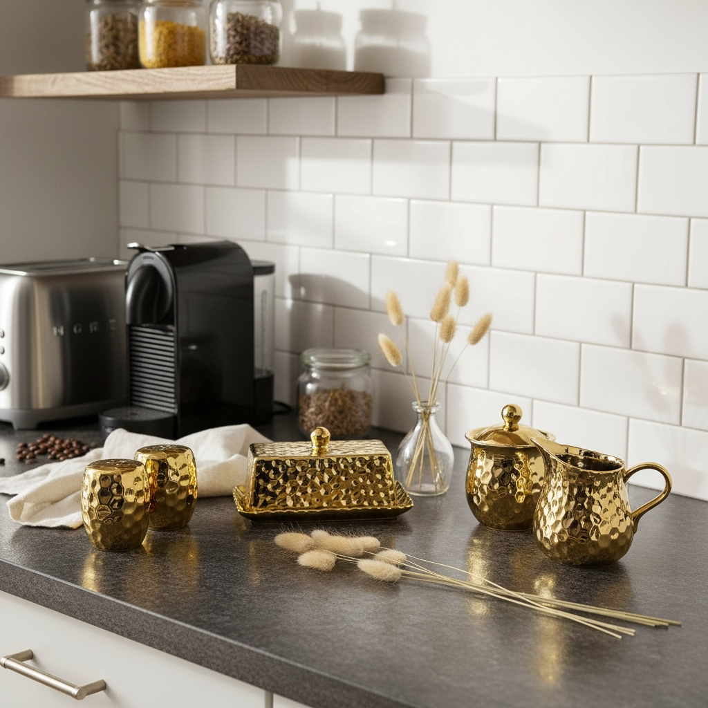 Elegant Gold Salt & Pepper, Butter Dish, Sugar Bowl & Creamer Pitcher (sold as a set or separately)