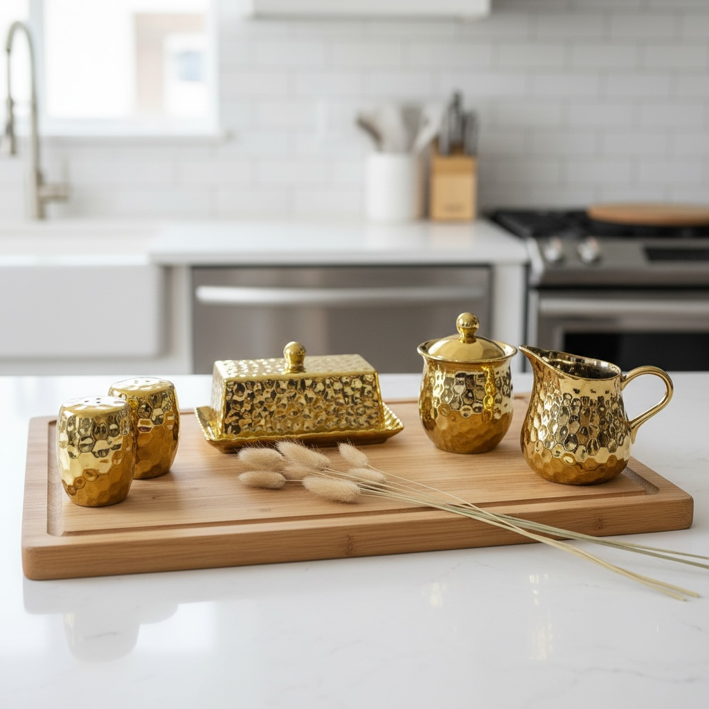 Elegant Gold Salt & Pepper, Butter Dish, Sugar Bowl & Creamer Pitcher (sold as a set or separately)