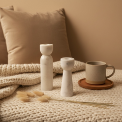 Set of 2 Elegant White Marble Candle Holders, Modern Decorative Candlesticks