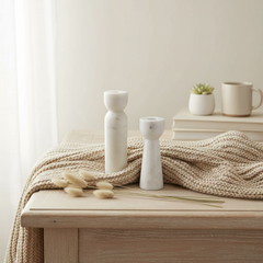 Set of 2 Elegant White Marble Candle Holders, Modern Decorative Candlesticks