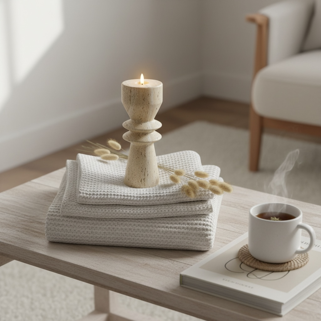 Modern Minimalist 8 Inch Stone Candle Holder with Geometric Hourglass Shape