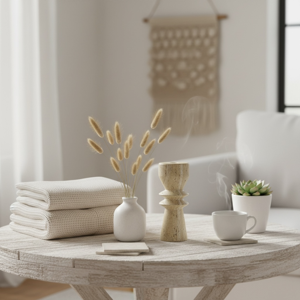 Modern Minimalist 8 Inch Stone Candle Holder with Geometric Hourglass Shape