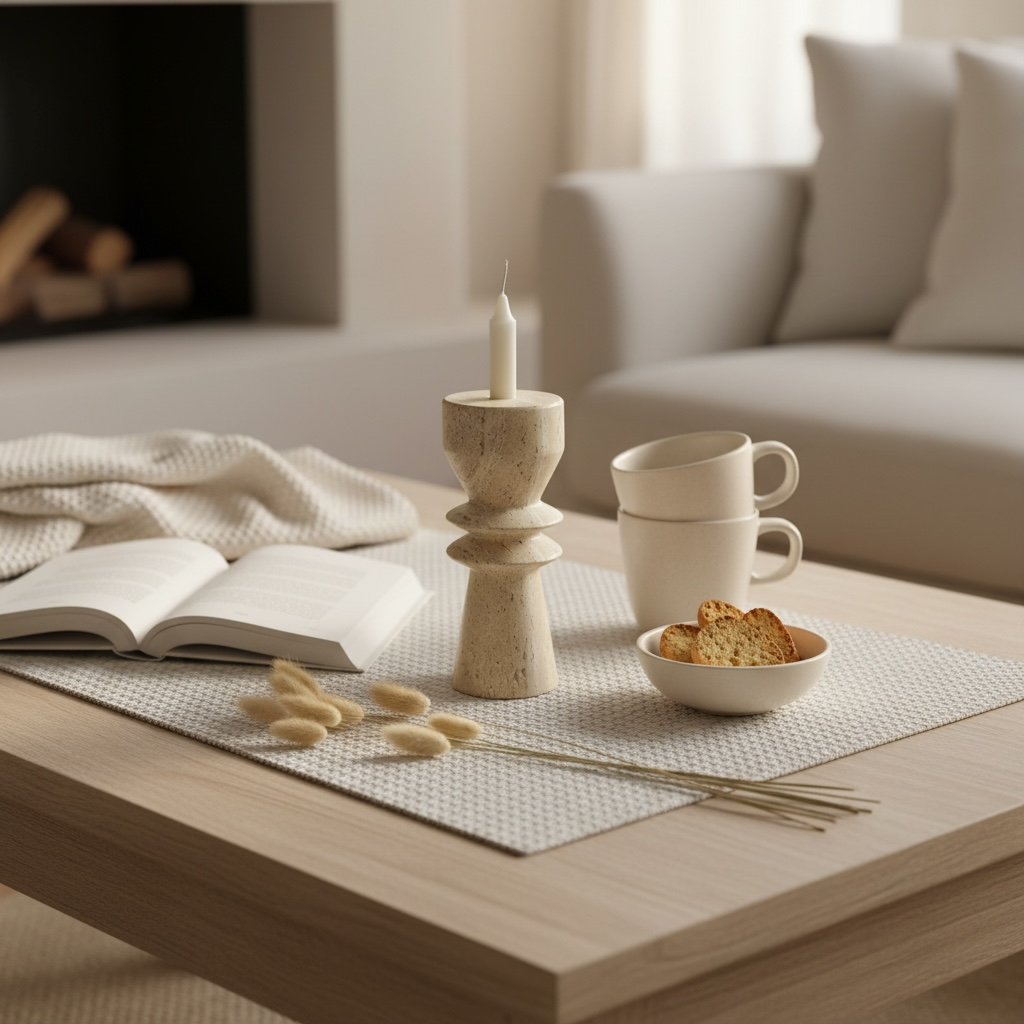 Modern Minimalist 8 Inch Stone Candle Holder with Geometric Hourglass Shape