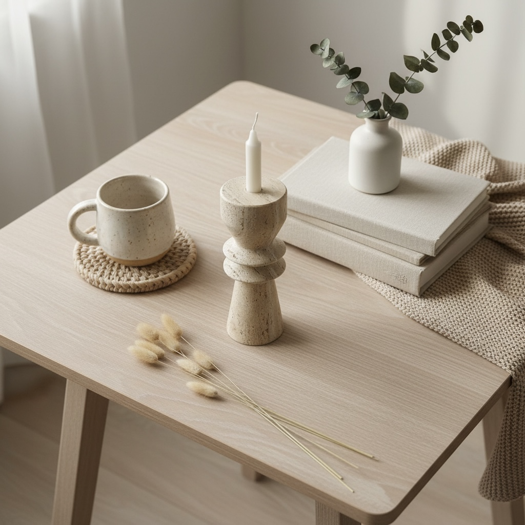 Modern Minimalist 8 Inch Stone Candle Holder with Geometric Hourglass Shape