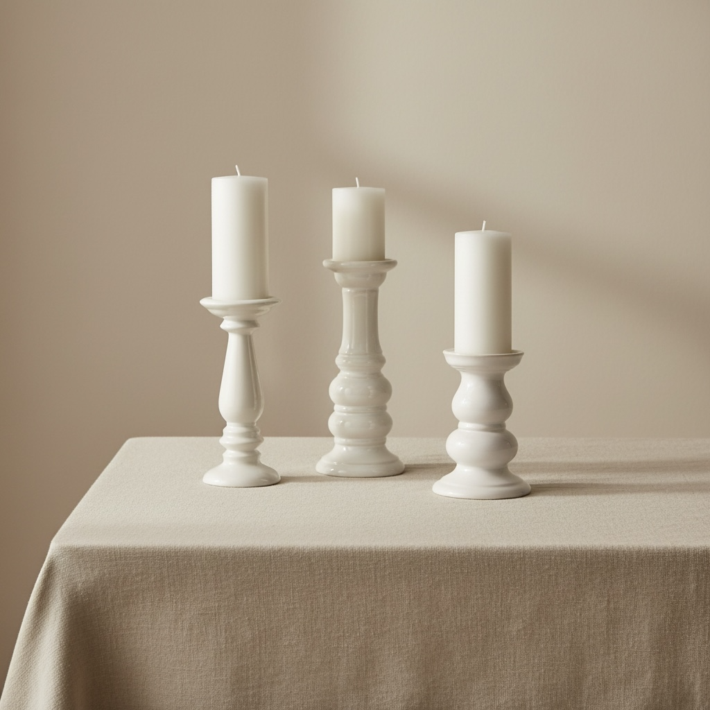 Set of 3 // Modern Ceramic White Candle Holders (tall 7", medium 6", small 5")