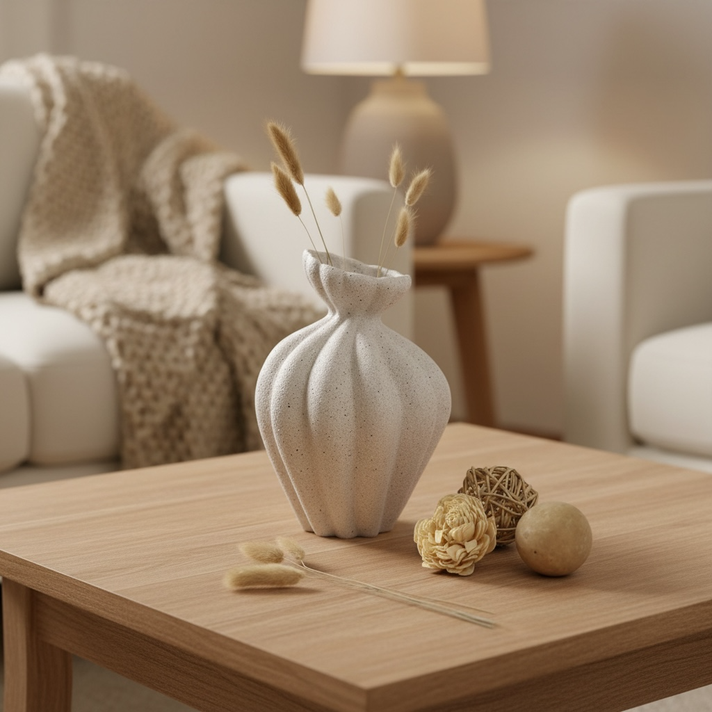 Stone Flower Vase with Stripes - Sand 10"