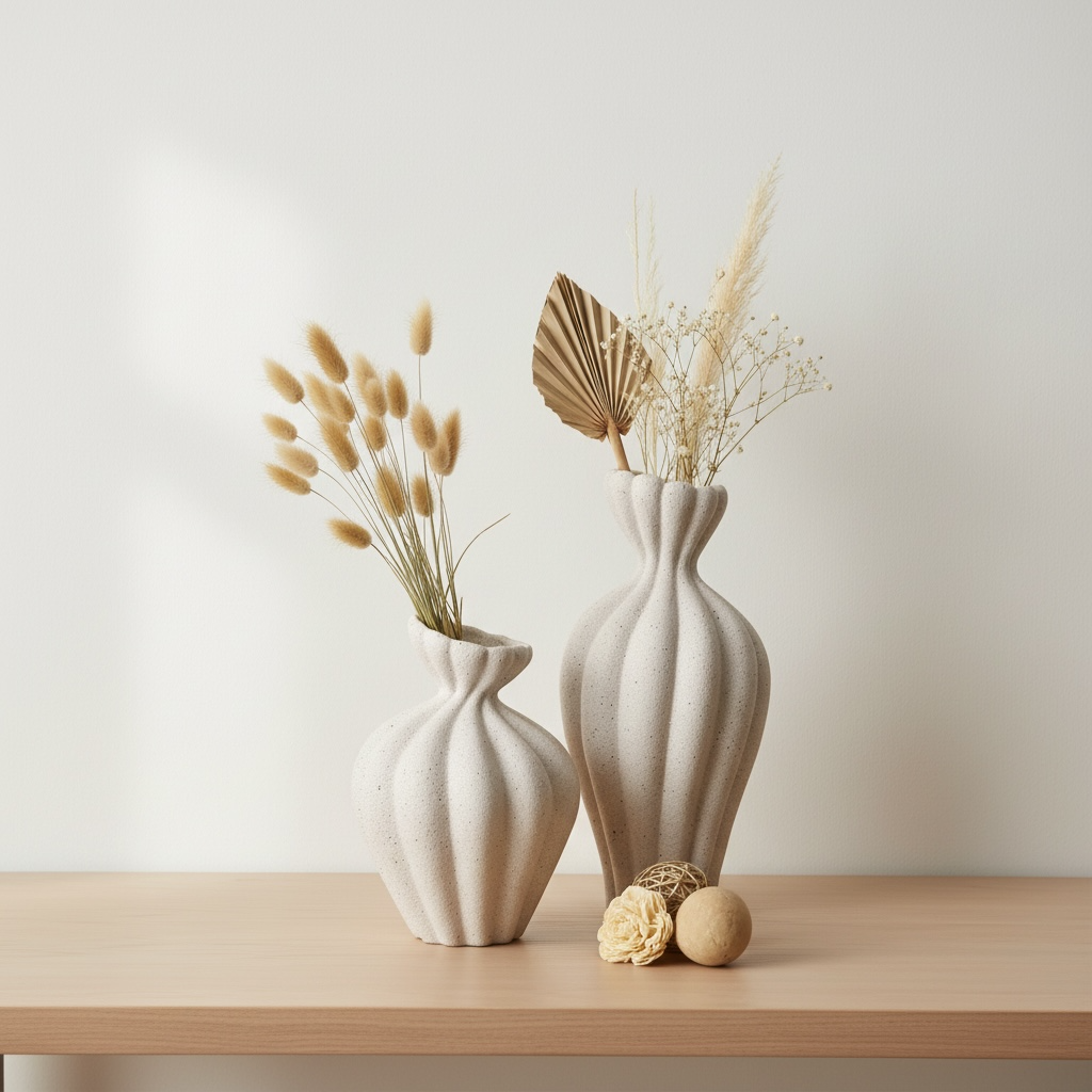 Stone Flower Vase with Stripes - Sand 10"