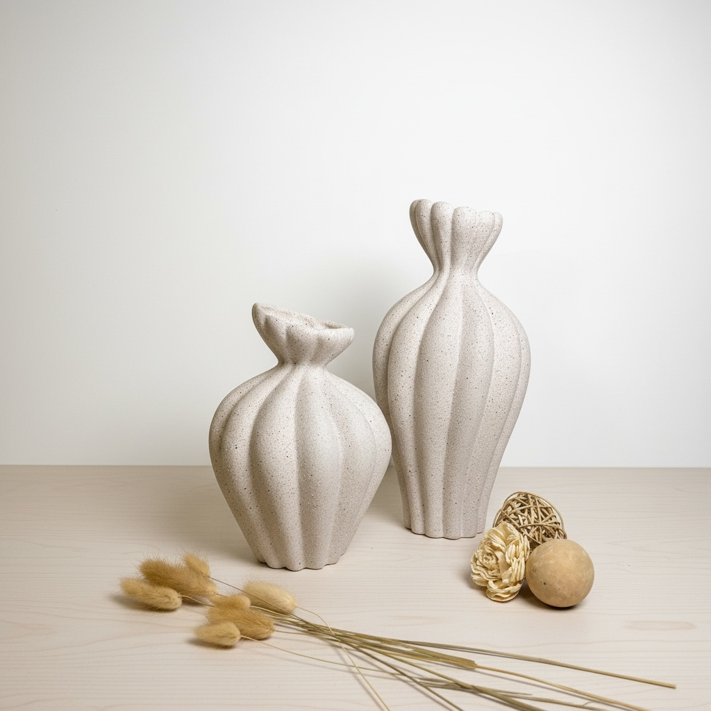 Stone Flower Vase with Stripes - Sand 10"