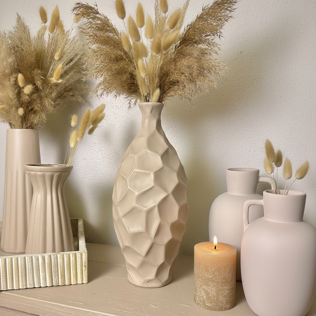 Modern Geometric Textured Tan Matte Finish Vase 14"