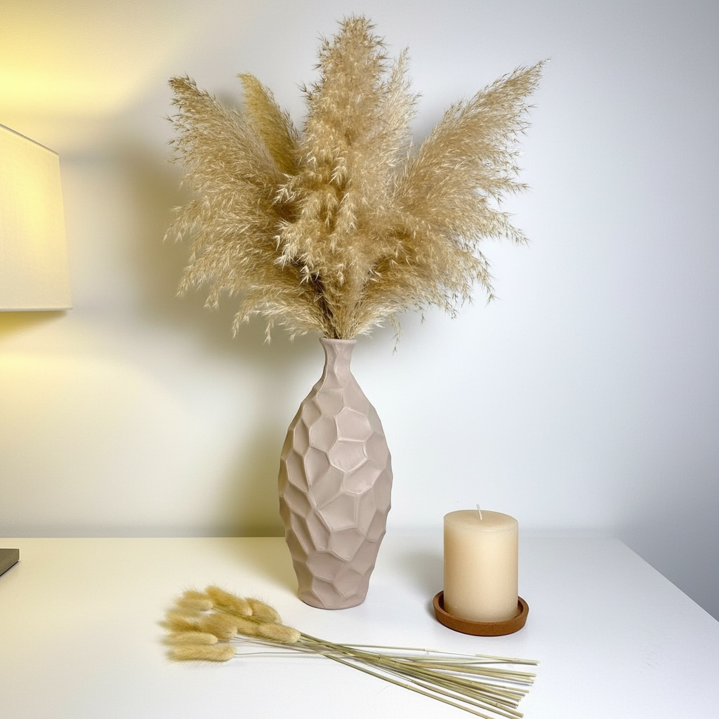 Modern Geometric Textured Tan Matte Finish Vase 14"