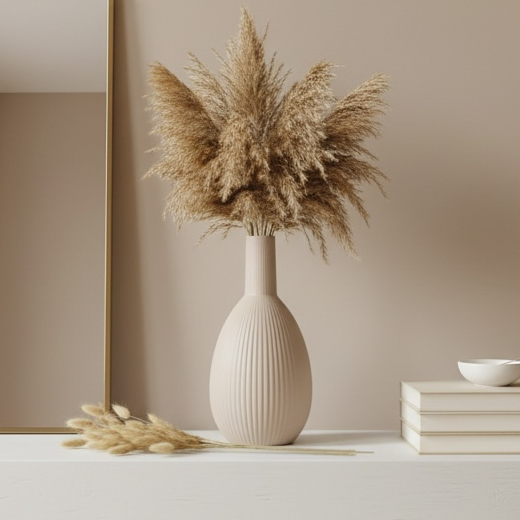 Elegant Tan Matte Minimalist Bottle Vase Stripes 12"