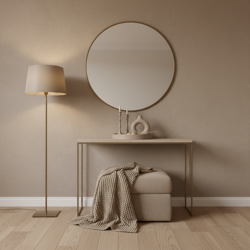 Round Wood Tray and Set of 2 Candle Holders - Tan Matte