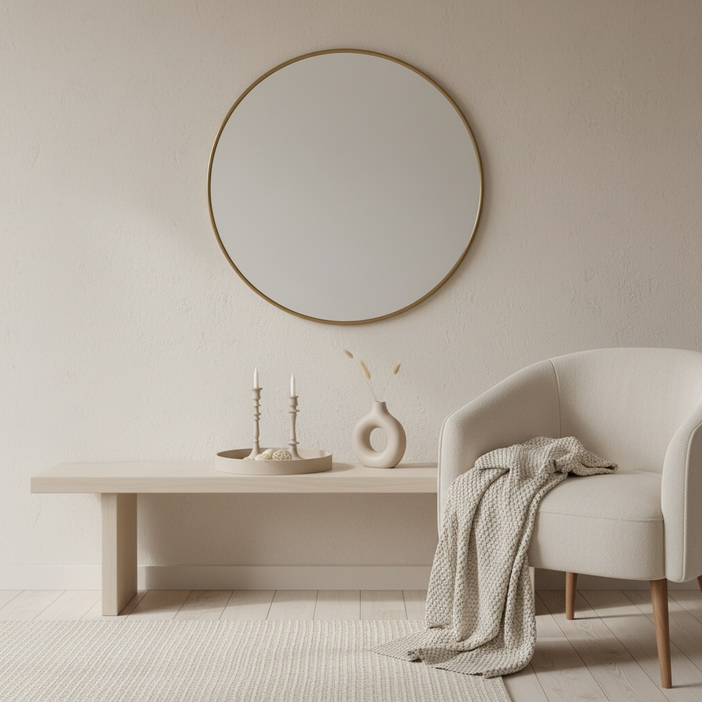 Round Wood Tray and Set of 2 Candle Holders - Tan Matte