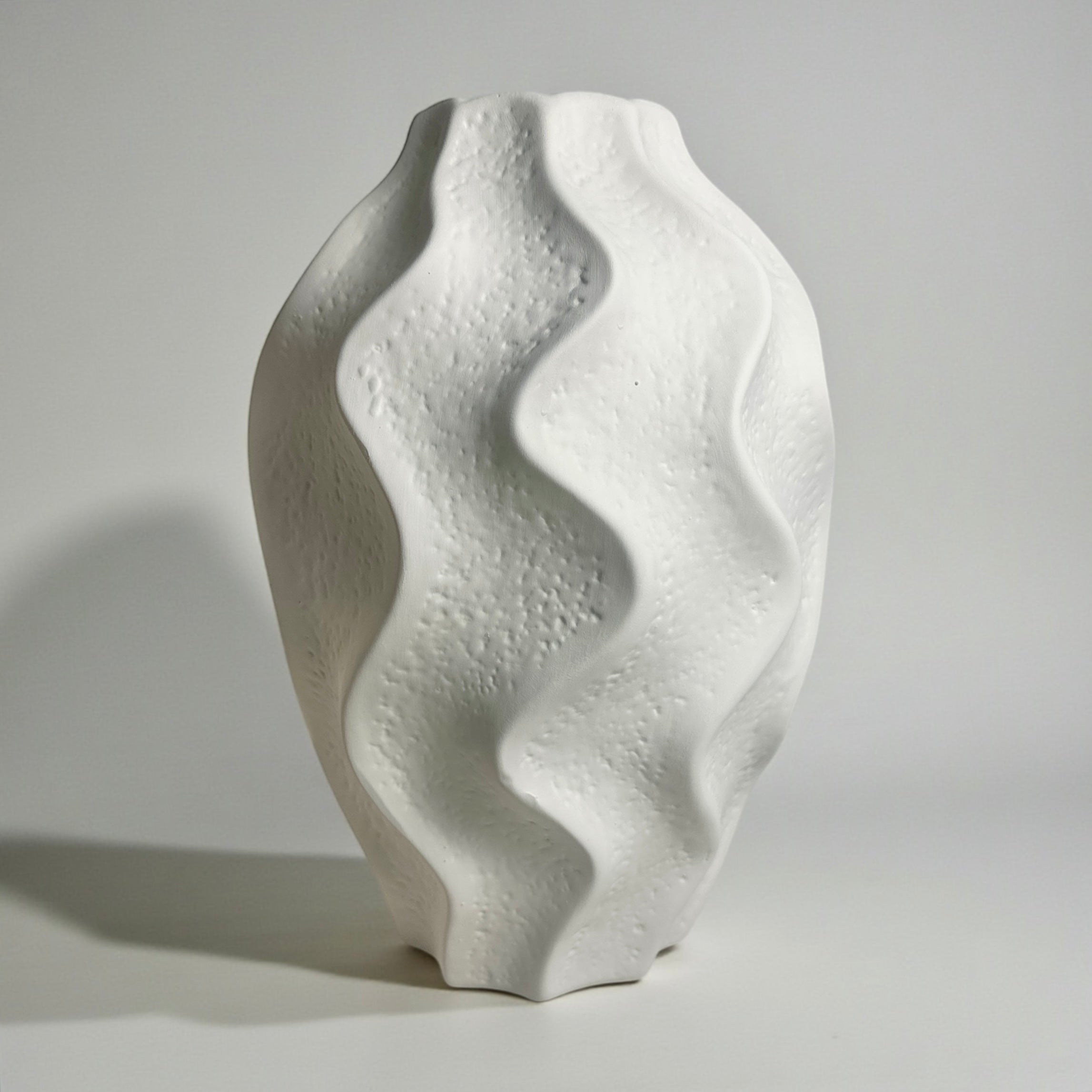 Minimalist Ceramic Sculpture Vase White 14"