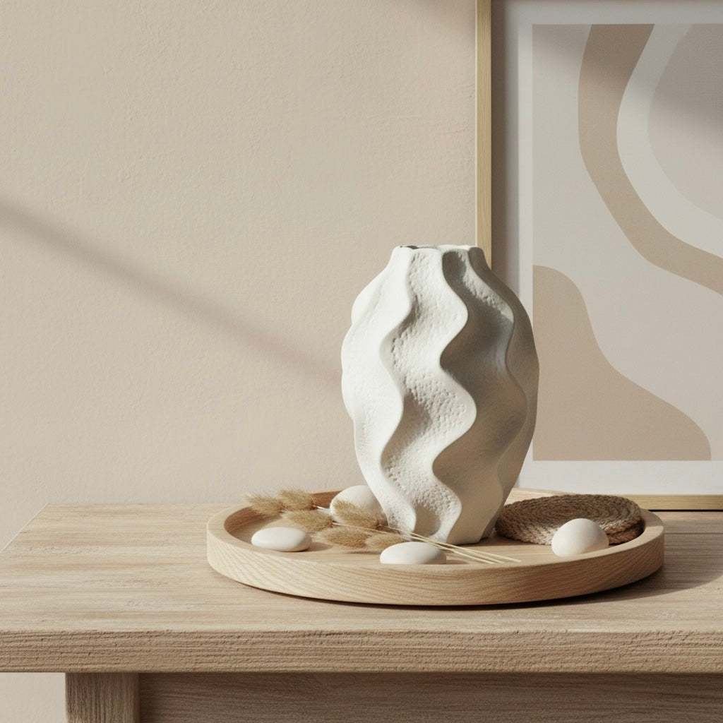 Minimalist Ceramic Sculpture Vase White 14"