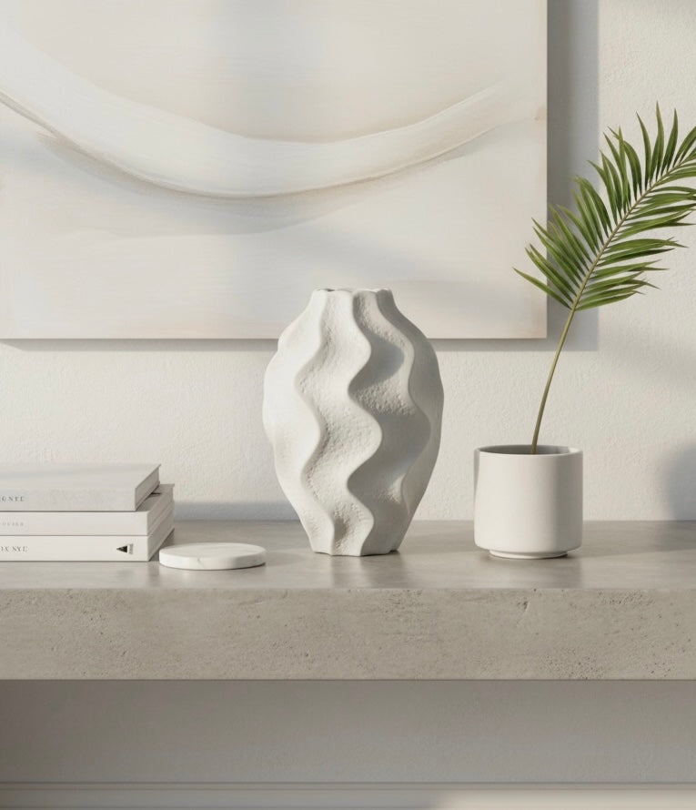 Minimalist Ceramic Sculpture Vase White 14"