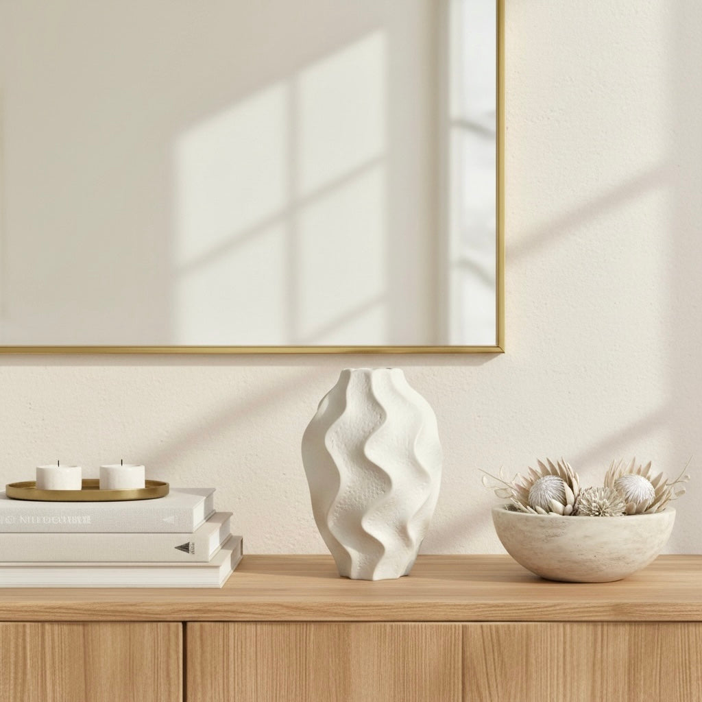 Minimalist Ceramic Sculpture Vase White 14"