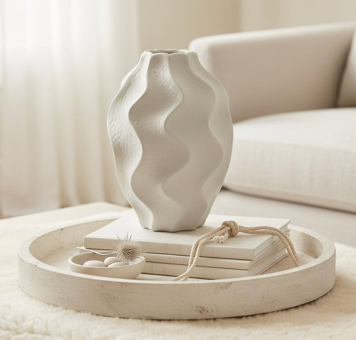 Minimalist Ceramic Sculpture Vase White 14"