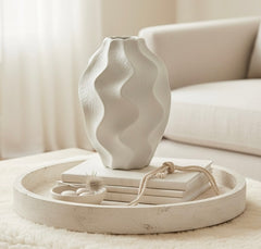 Minimalist Ceramic Sculpture Vase White 14"