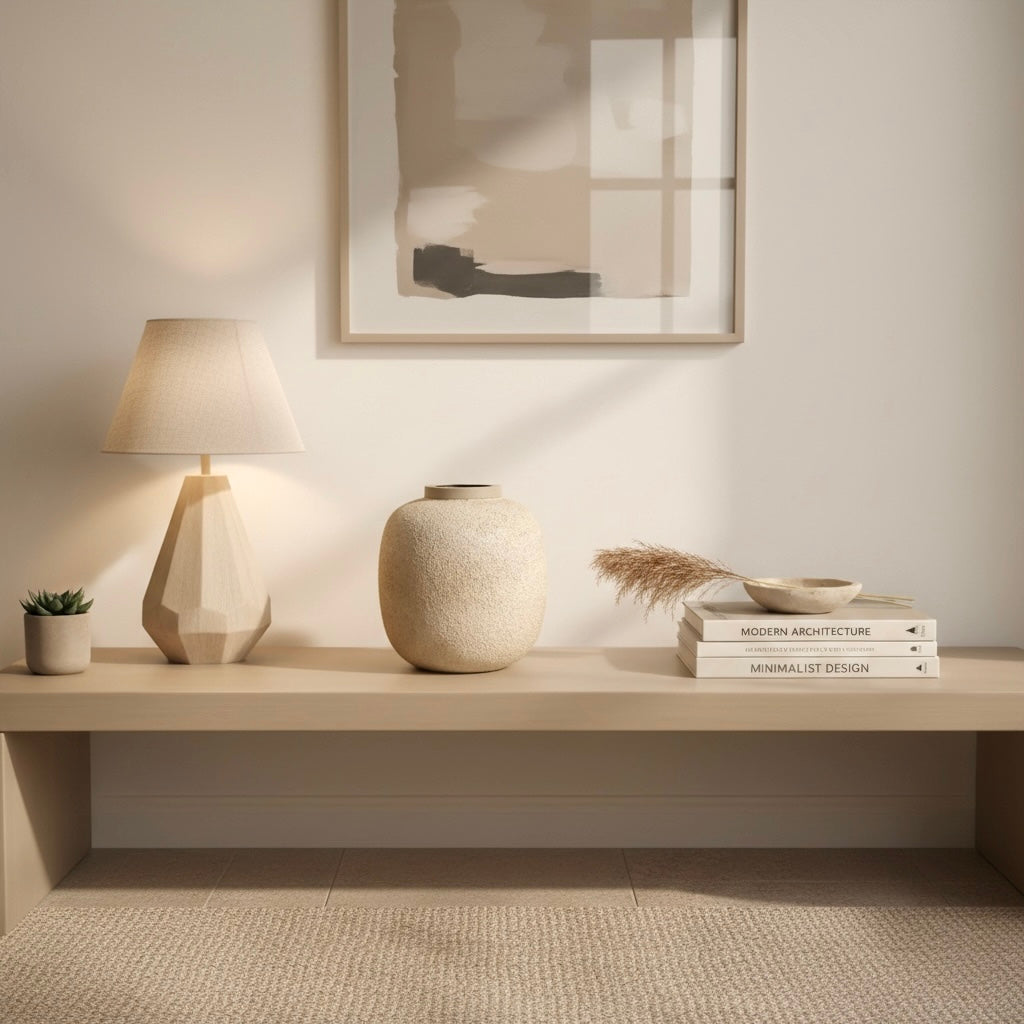 Minimalist Floor or Table Vase Textured Round 12“ Tall - Beige