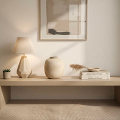 Minimalist Floor or Table Vase Textured Round 12“ Tall - Beige