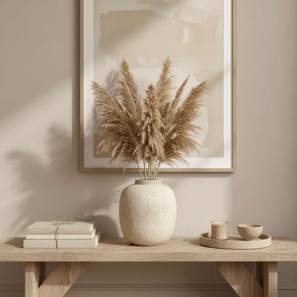 Minimalist Floor or Table Vase Textured Round 12“ Tall - Beige