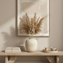 Minimalist Floor or Table Vase Textured Round 12“ Tall - Beige