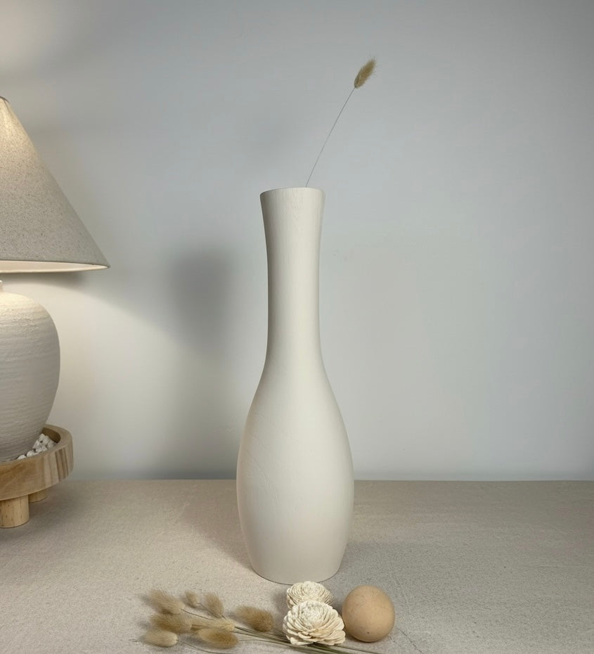 Elegant Paulownia Wood Vase - White