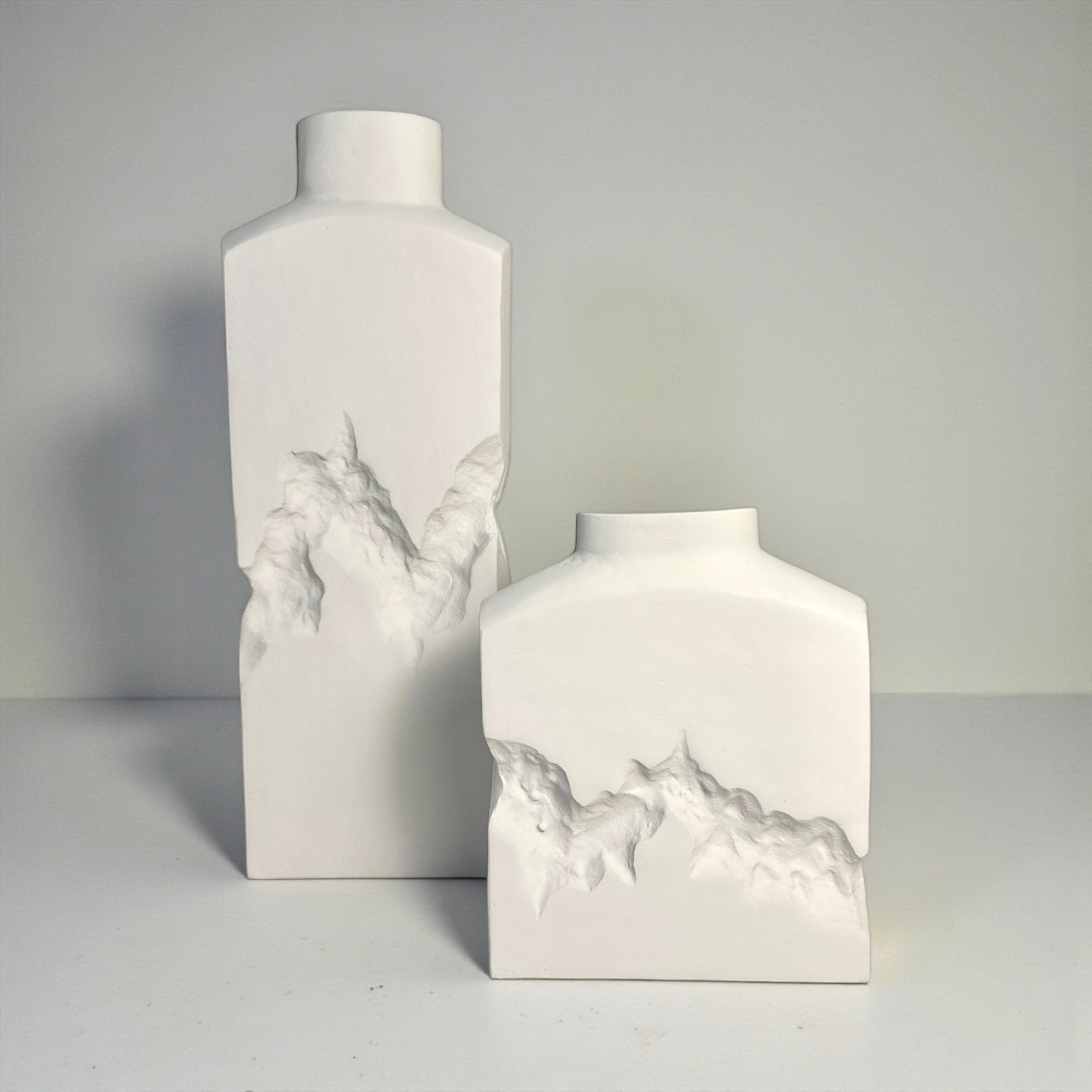 Sculptural Metal Ice Rock Style Vase Hand-Painted 20" tall -  White