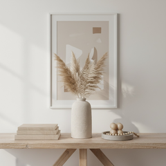 Minimalist Textured Ceramic Vase 12.5” - Light Beige