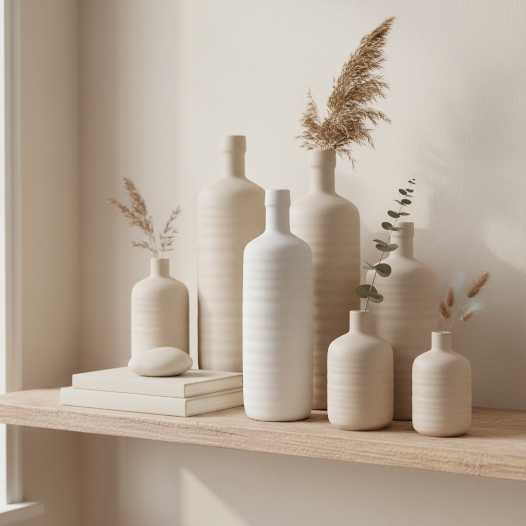 Minimalist Ceramic Bottle Vase 13" White