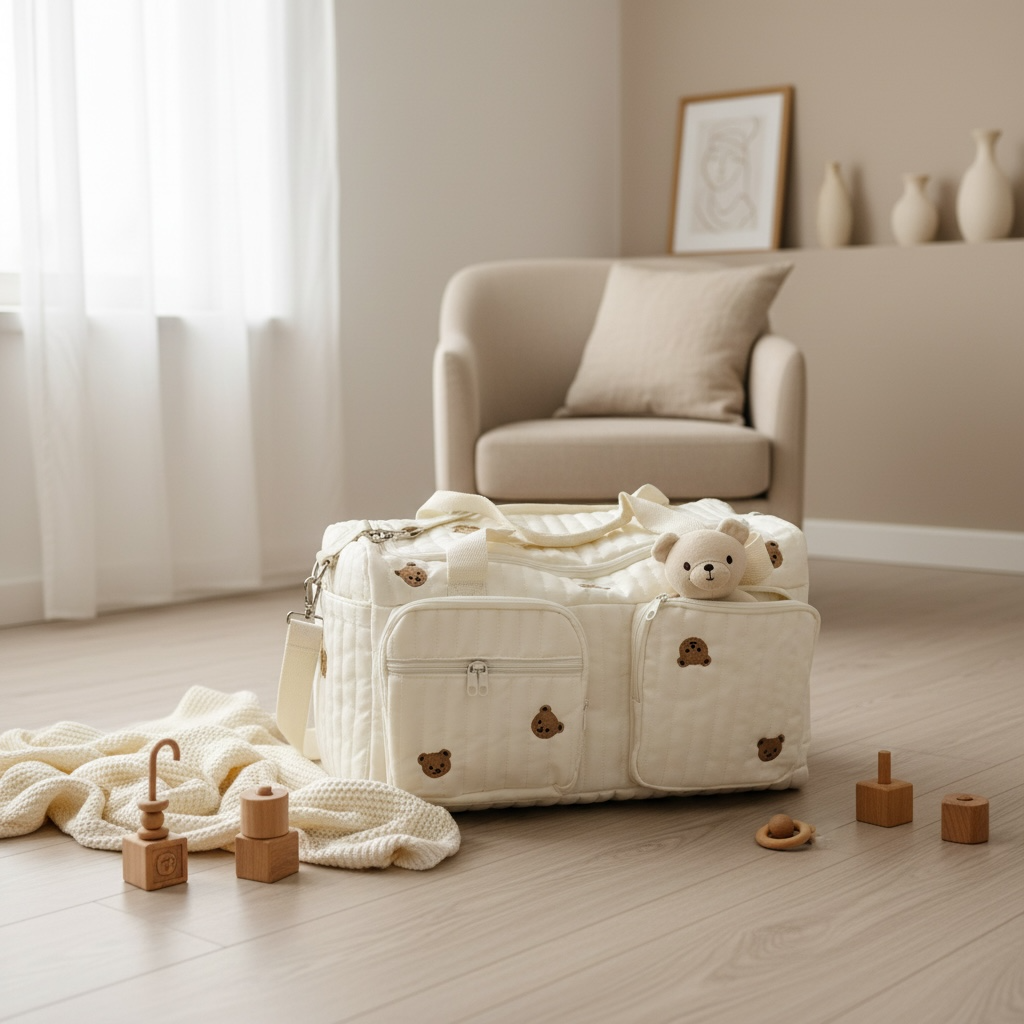 Set of 3 (DUFFLE BAG + TRAVEL BAG  + POUCH FULL BEARS) - BABY BAG ESSENTIALS