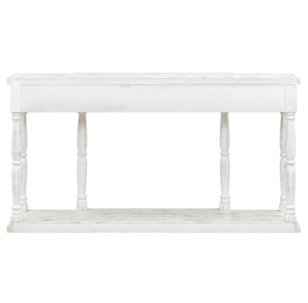 Retro Console Table for Hallway with 4 Front Facing Storage Drawers and 1 Shelf - Antique White