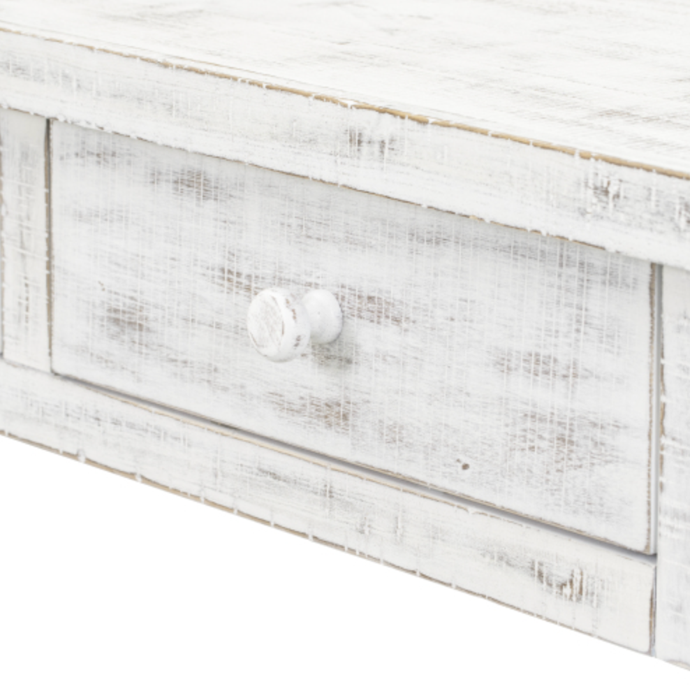 Retro Console Table for Hallway with 4 Front Facing Storage Drawers and 1 Shelf - Antique White