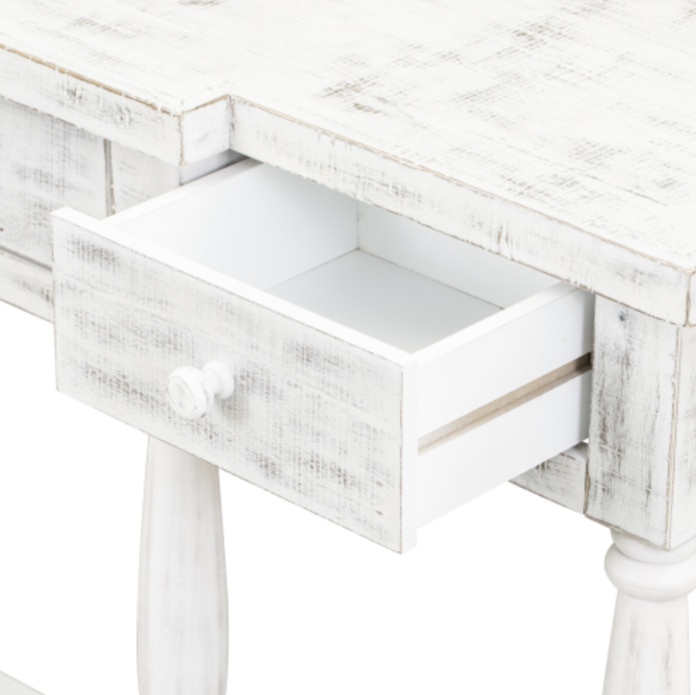 Retro Console Table for Hallway with 4 Front Facing Storage Drawers and 1 Shelf - Antique White