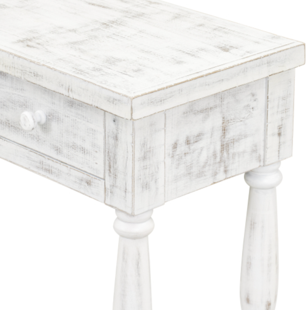 Retro Console Table for Hallway with 4 Front Facing Storage Drawers and 1 Shelf - Antique White