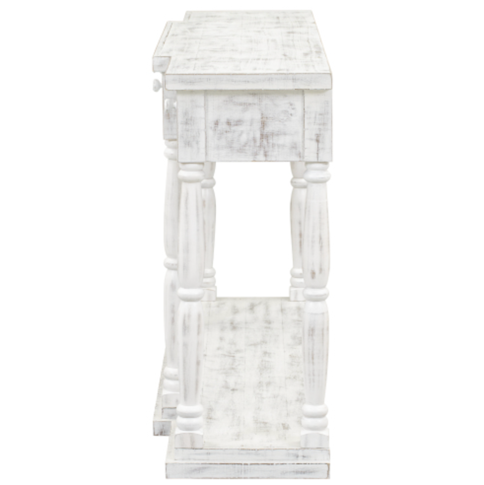 Retro Console Table for Hallway with 4 Front Facing Storage Drawers and 1 Shelf - Antique White