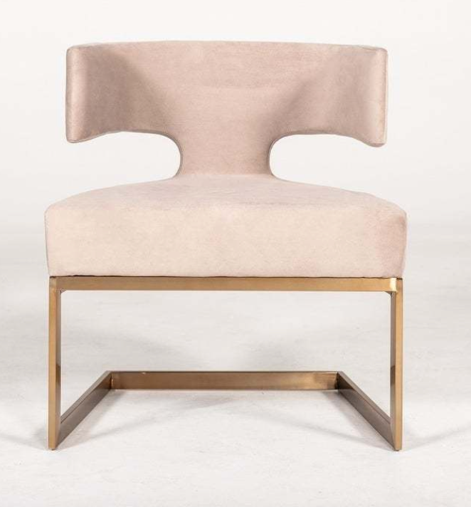 Modern Off-White Velvet & Brass Dining Chair