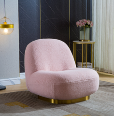 Modern Velvet Swivel Accent Chair, Swivel Barrel Chair with Gold Finish Stainless Steel Base - Pink