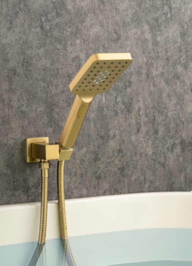 Waterfall Tub Faucet Wall Mount Roman Tub Filler Chrome Single Handle Brass Bathroom Bathtub Faucet with Hand Shower - Gold